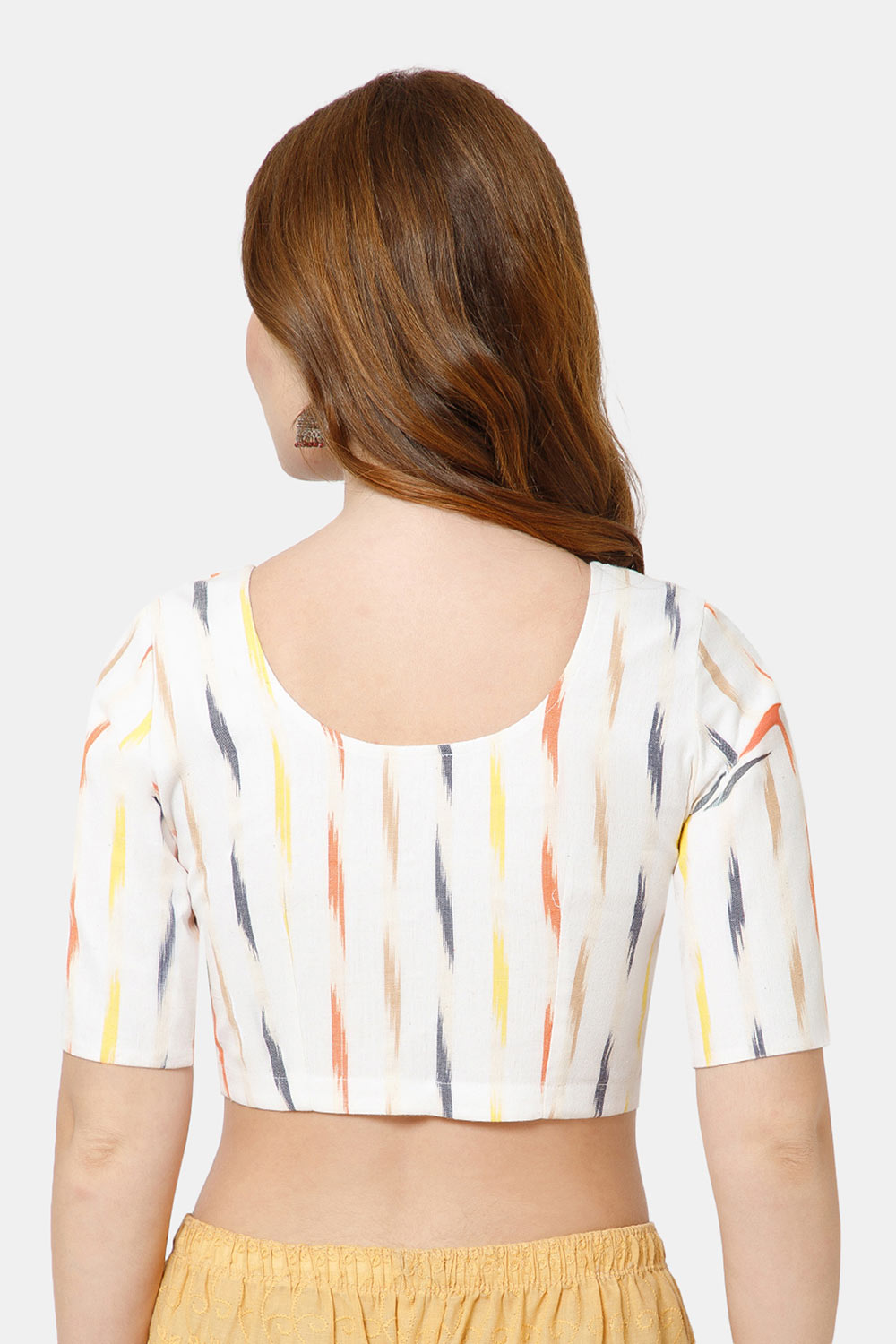 Naidu Hall Women’s Cotton Blouse | Woven U-Neck Ethnic Blouse with Elbow Sleeves & Front Closure - White - BU17