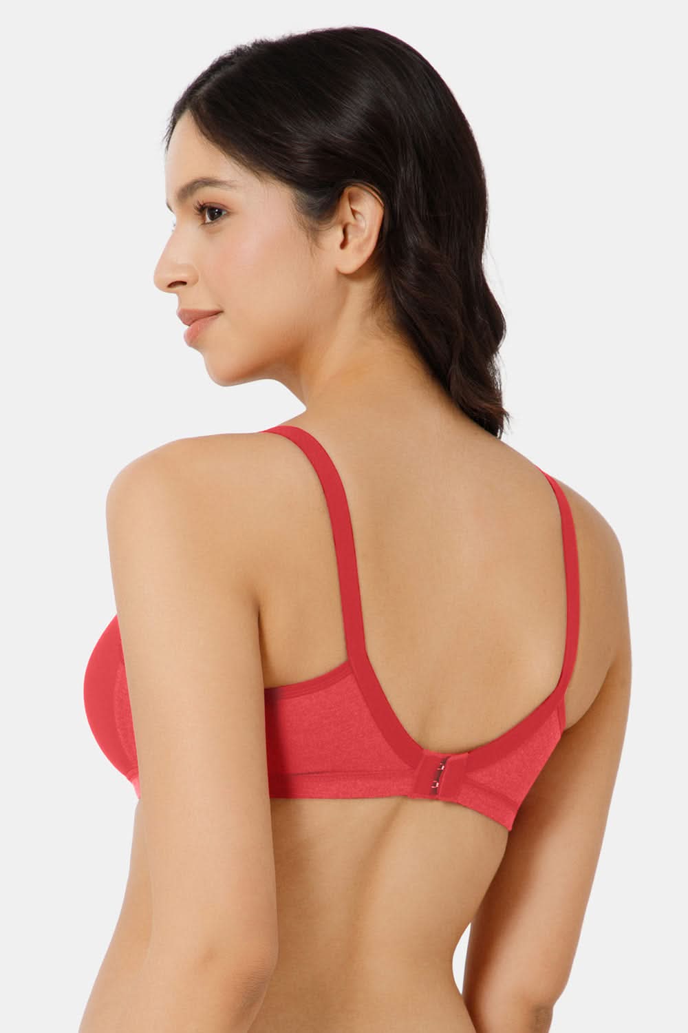 Back View of Fiery Red Nova T-Shirt Bra Featuring Adjustable Straps for Support
