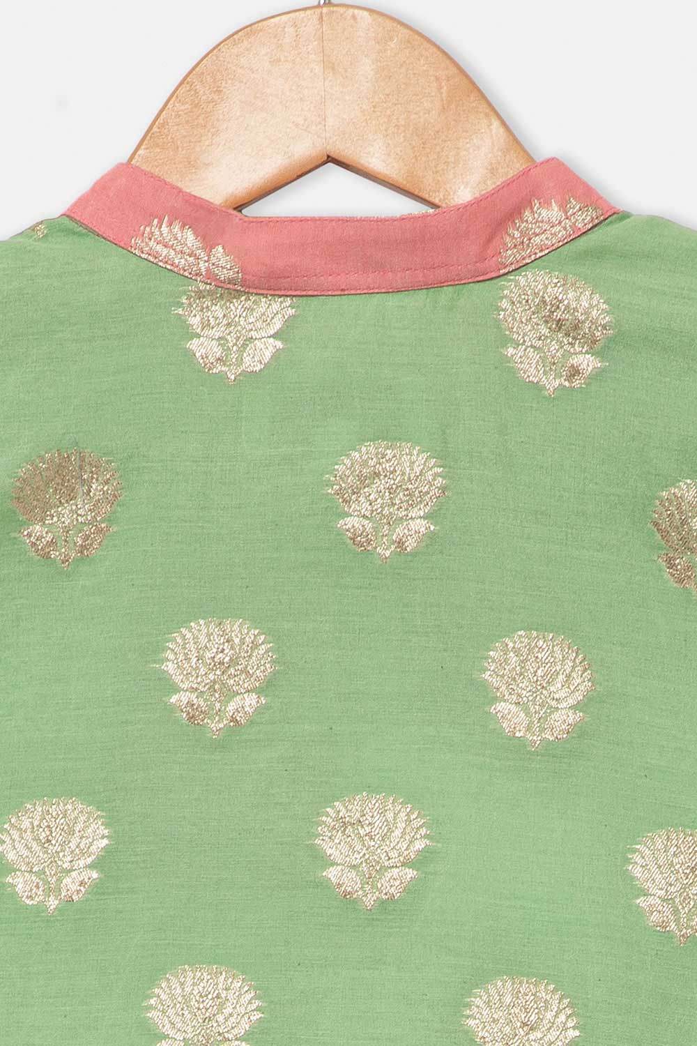 Chittythalli Girls Traditional Pavadai Set with Mandarin Collar Top and Double Layered Flared Skirt - Green - PS70 - Naidu Hall Family Store