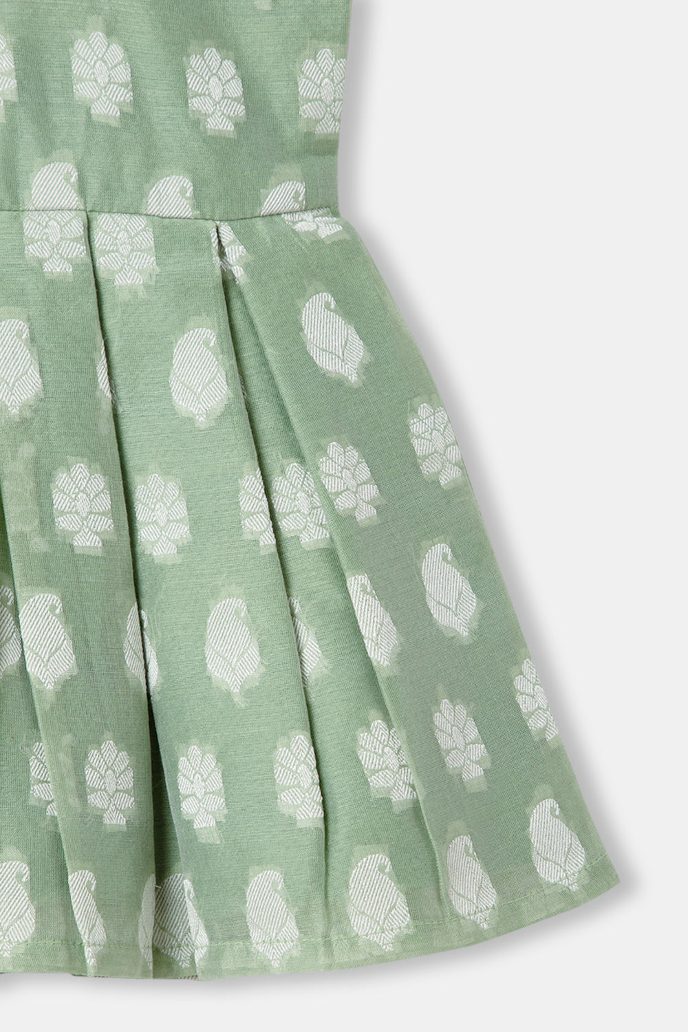 Chittythalli Girls Ethnic Frock With Knee-Length Box Pleat Frock With Knife Pleat Neck - Green - FR28