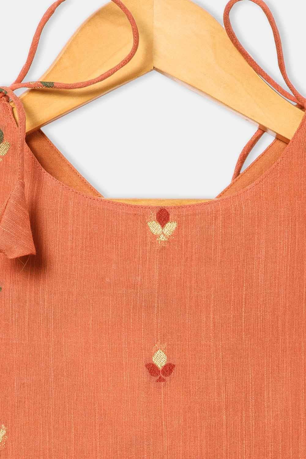 Chittythalli Girls’ Ethnic Frock – Angarkha Cut Top with Chain Stitch Embroidery & Knife Pleated Skirt - Orange - FR39 - Naidu Hall Family Store