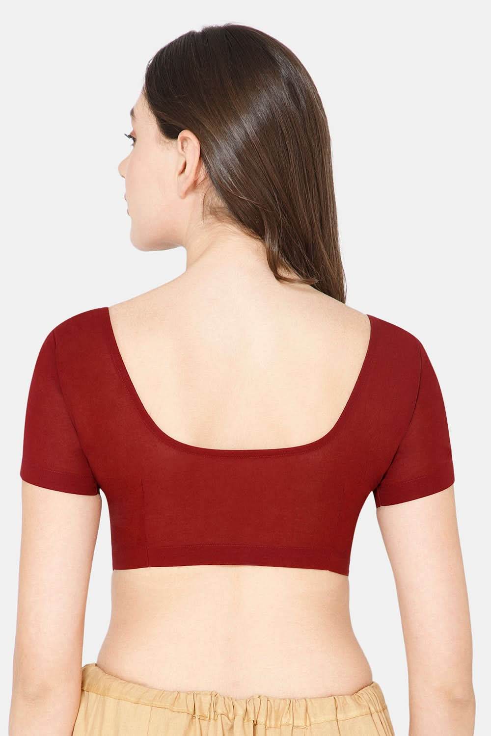 Naidu Hall Round neck short sleeve blouse - Dark Maroon - Naidu Hall Family Store