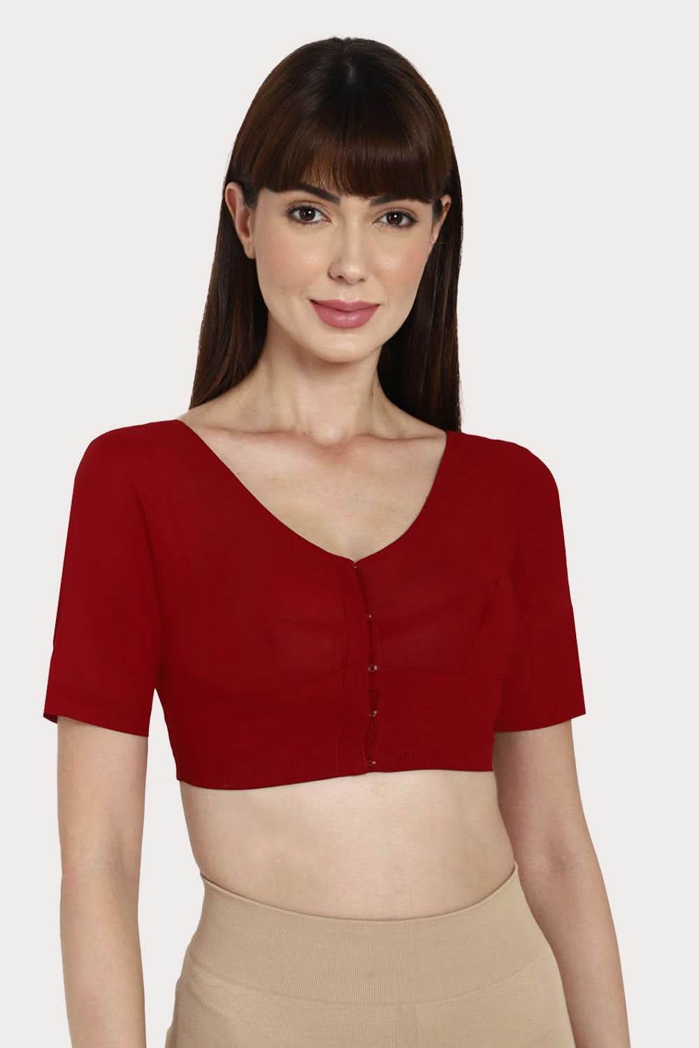 Naidu Hall Round neck long sleeve blouse - Maroon - Naidu Hall Family Store