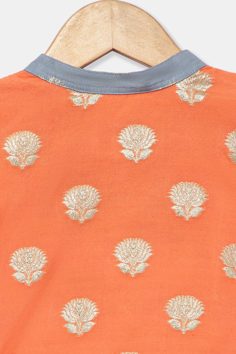 Chittythalli Girls Traditional Pavadai Set with Mandarin Collar Top and Double Layered Flared Skirt - Orange - PS70