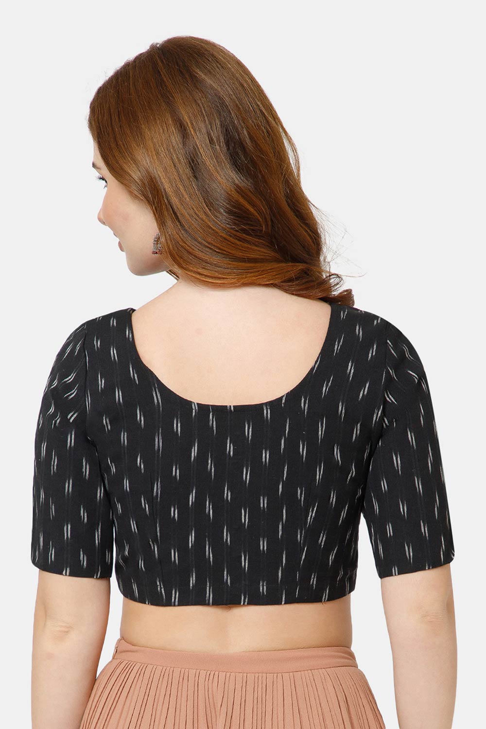 Naidu Hall Women’s Cotton Blouse | Woven U-Neck Ethnic Blouse with Elbow Sleeves & Front Closure - Black-3 - BU17