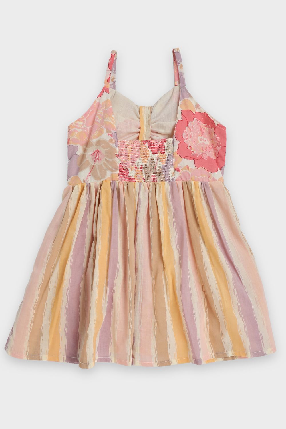 Chittythalli Girls Ethnic Summer Frock | Jaipur Printed Cotton Toddler Dress with Front Gathered Bow Top | Smocked Back | Woven Regular Fit Kids Dress - FR46