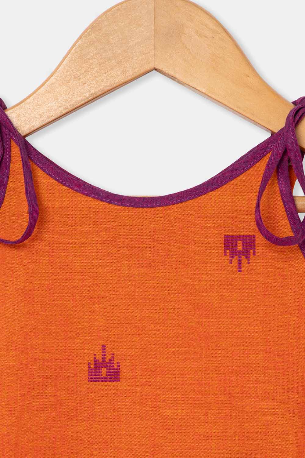 Chittythalli Girls Ethnic Layered Frock with Ruffles & Tassels – Handloom Butta Dress - Orange - FR24