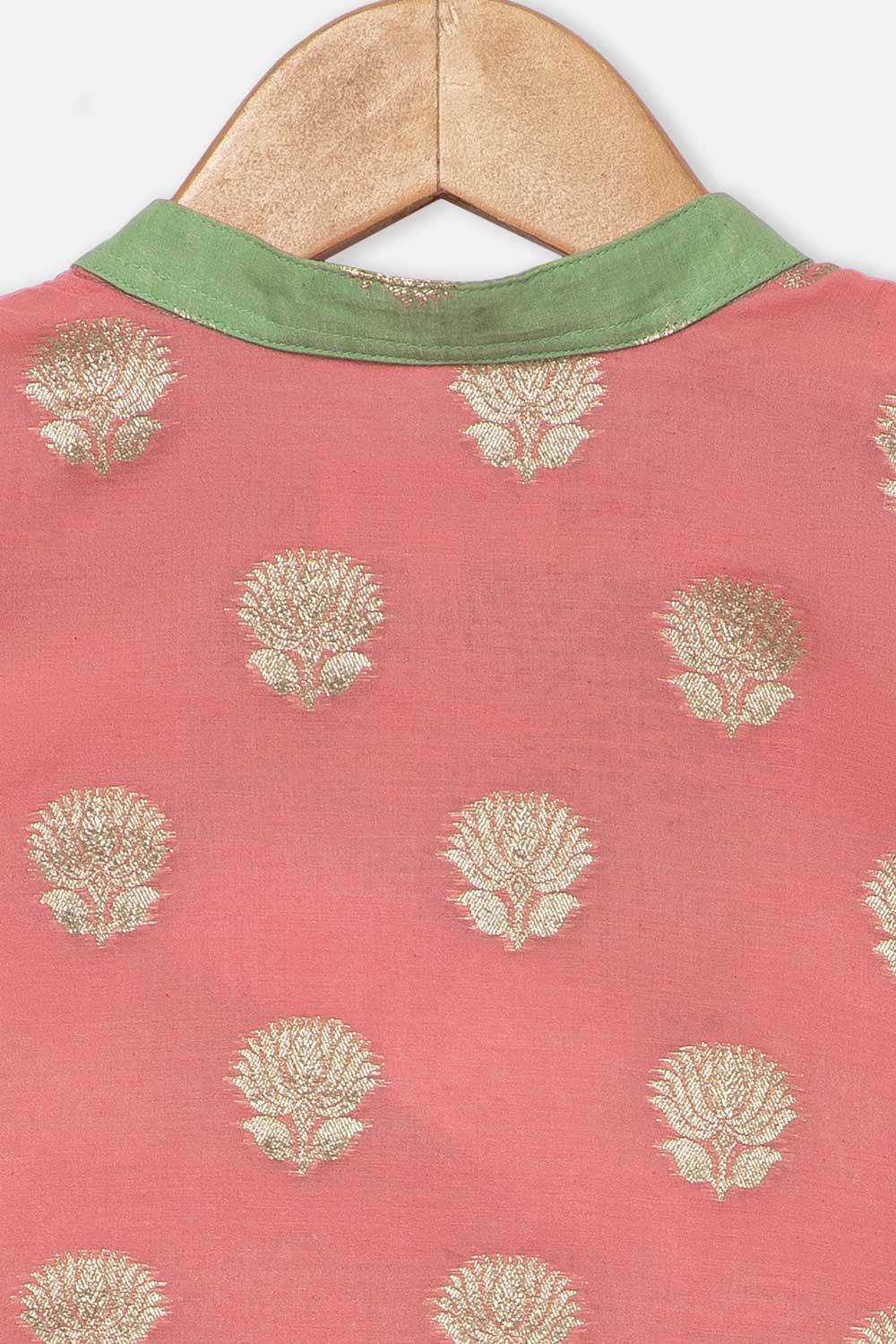 Chittythalli Girls Traditional Pavadai Set with Mandarin Collar Top and Double Layered Flared Skirt - Peach - PS70 - Naidu Hall Family Store