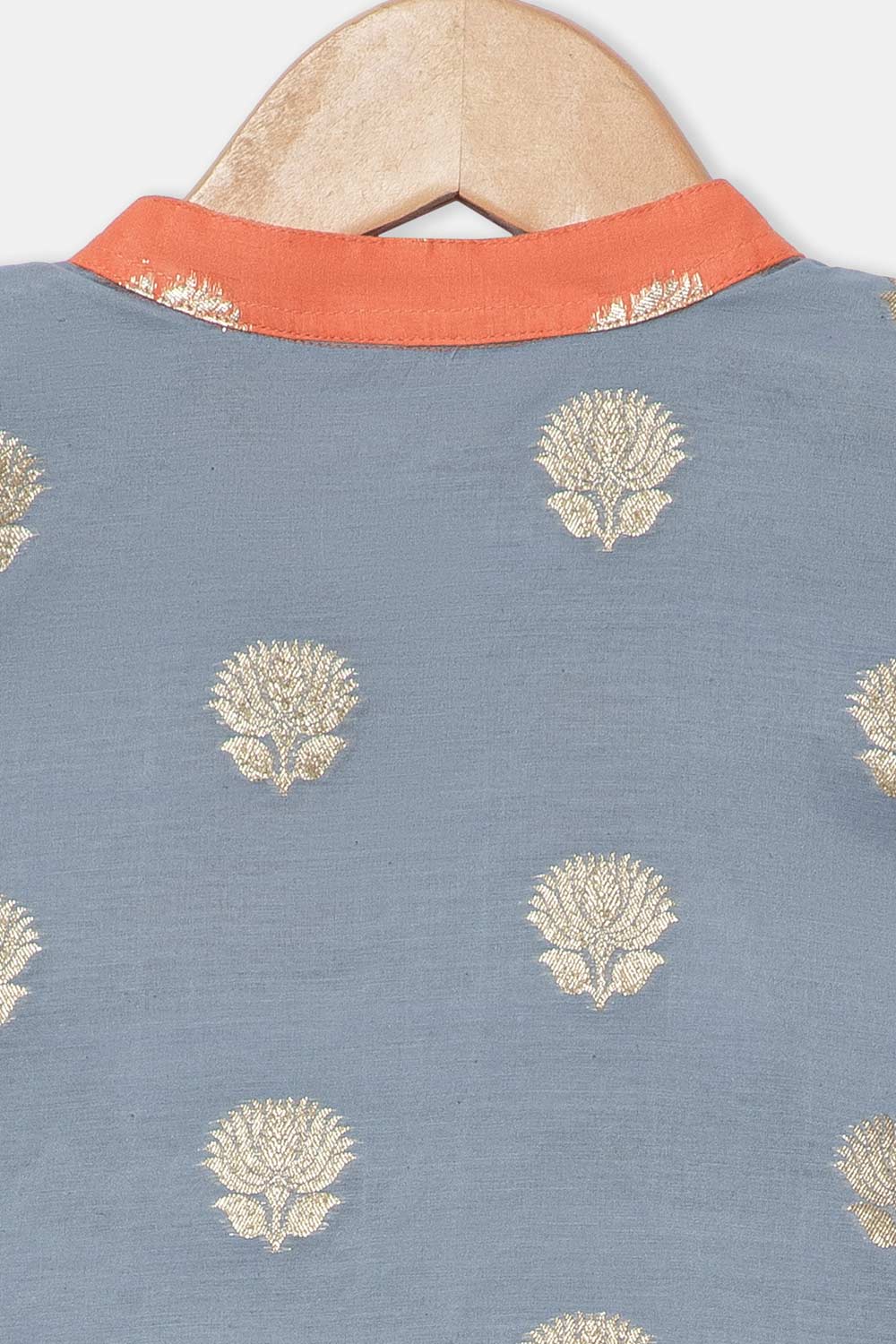 Chittythalli Girls Traditional Pavadai Set with Mandarin Collar Top and Double Layered Flared Skirt - Grey - PS70