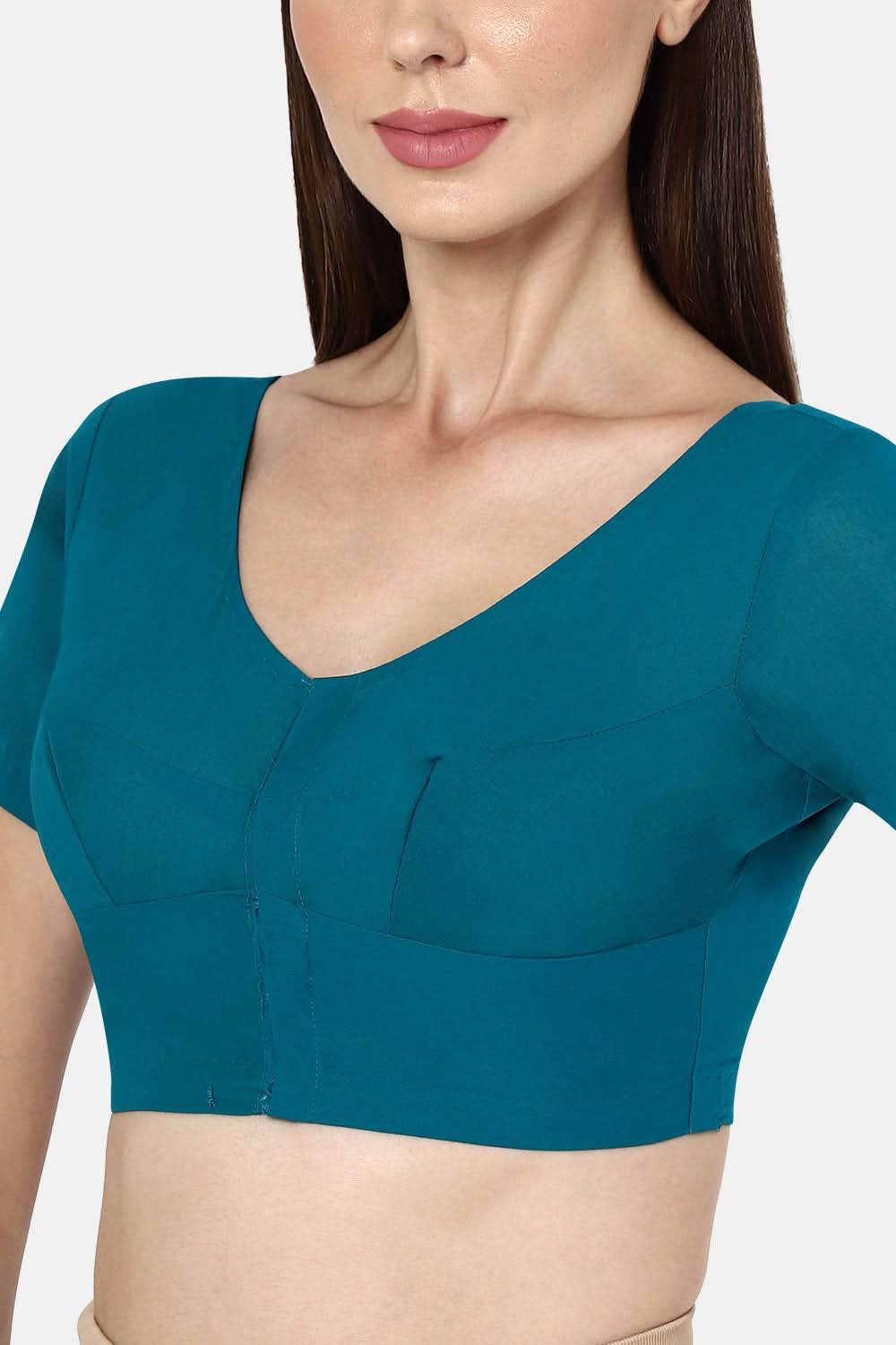 Naidu Hall Round neck short sleeve blouse - Teal Blue - Naidu Hall Family Store