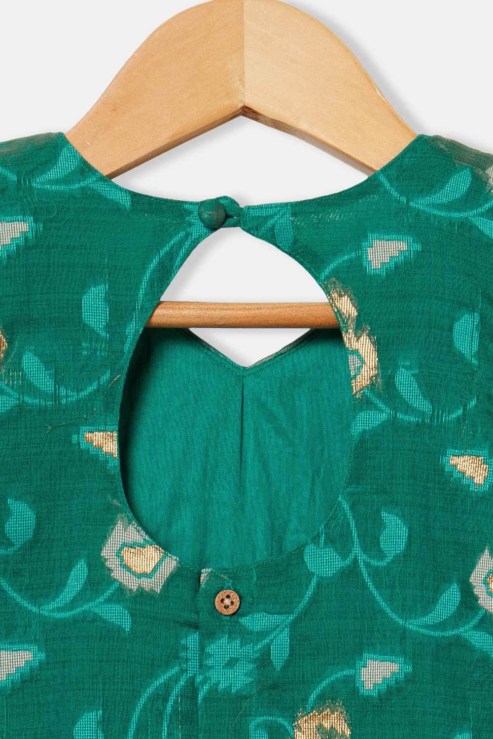 Chittythalli Girls’ Ethnic Pavadai Set – Sleeveless V-Neck Top with Flared Kali Skirt & Tassel Detailing - Teal Green - PS60 - Naidu Hall Family Store