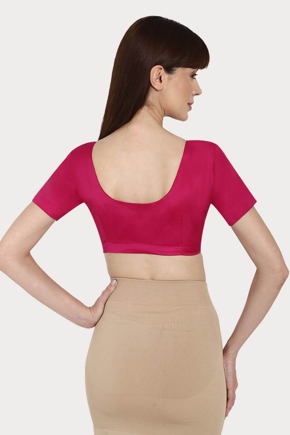 Naidu Hall Round neck Silk Cotton short sleeve blouse - Magenda - Naidu Hall Family Store