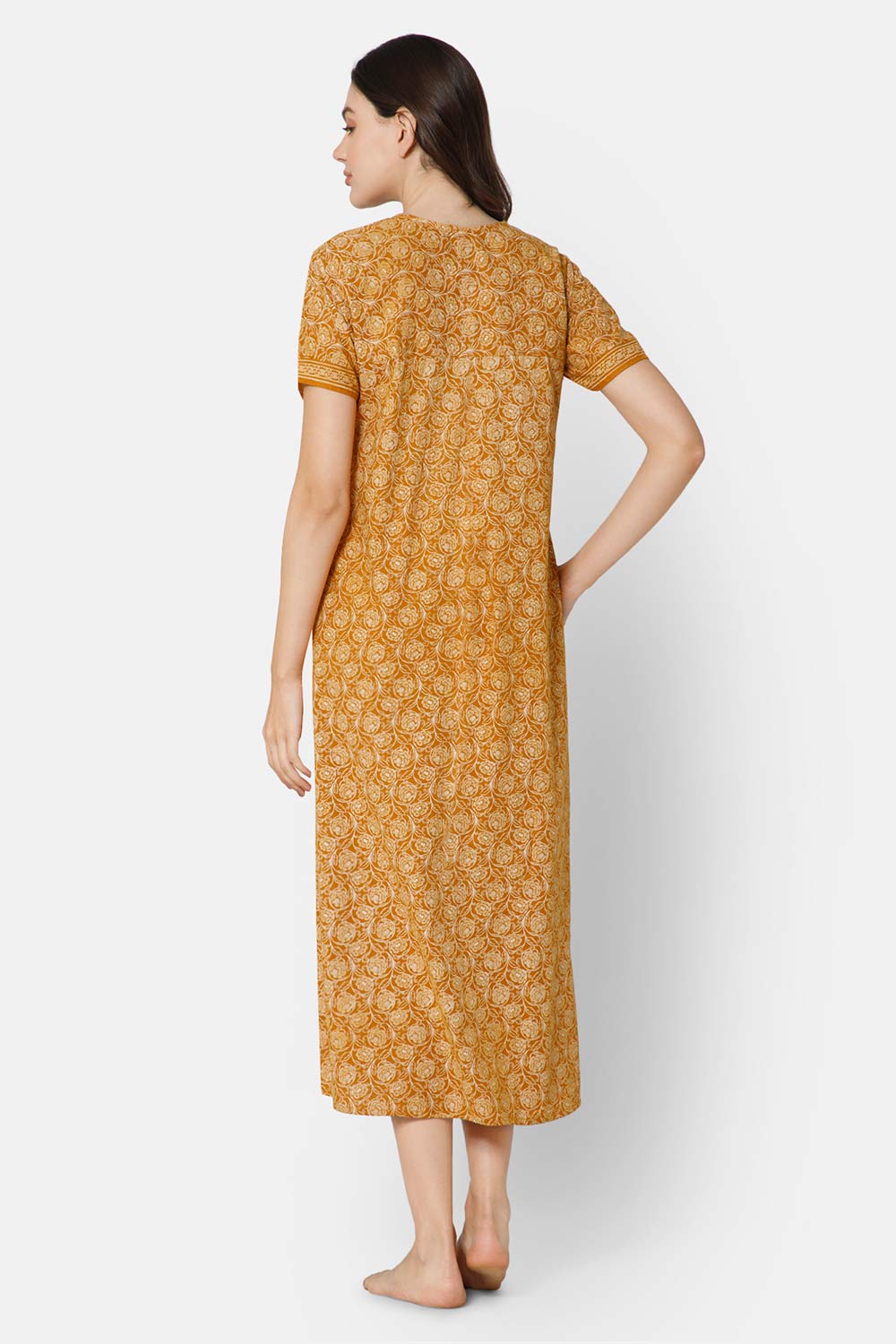 Naidu Hall A-line Women's Nighty Full Length Half Sleeve  - Mustard - R136