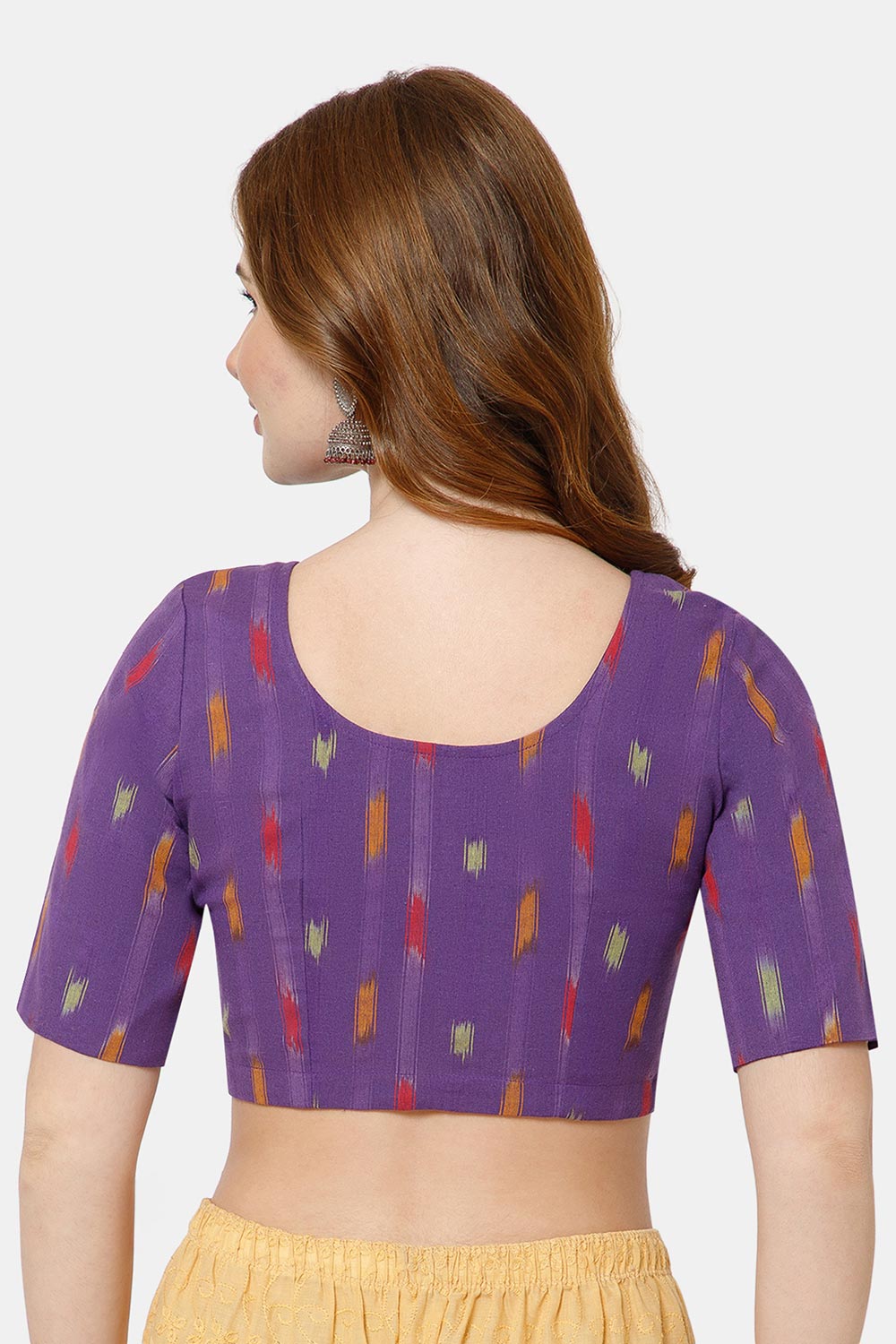 Naidu Hall Women’s Cotton Blouse | Woven U-Neck Ethnic Blouse with Elbow Sleeves & Front Closure - Purple - BU17