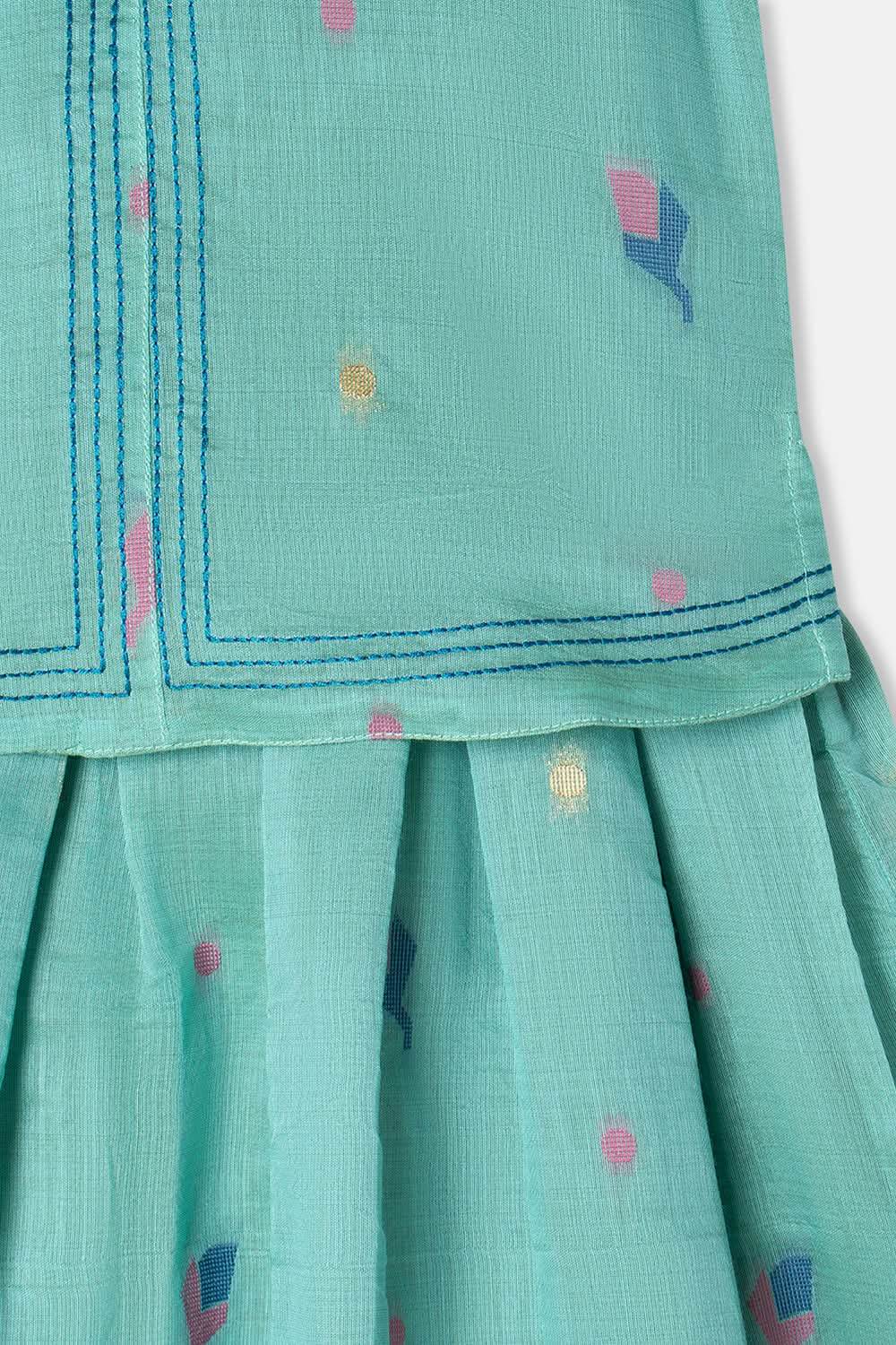 Chittythalli Girls Pavadai Set Cotton Blend with Sweetheart Neckline & Box Pleat Skirt- Sky Blue - PS75 - Naidu Hall Family Store