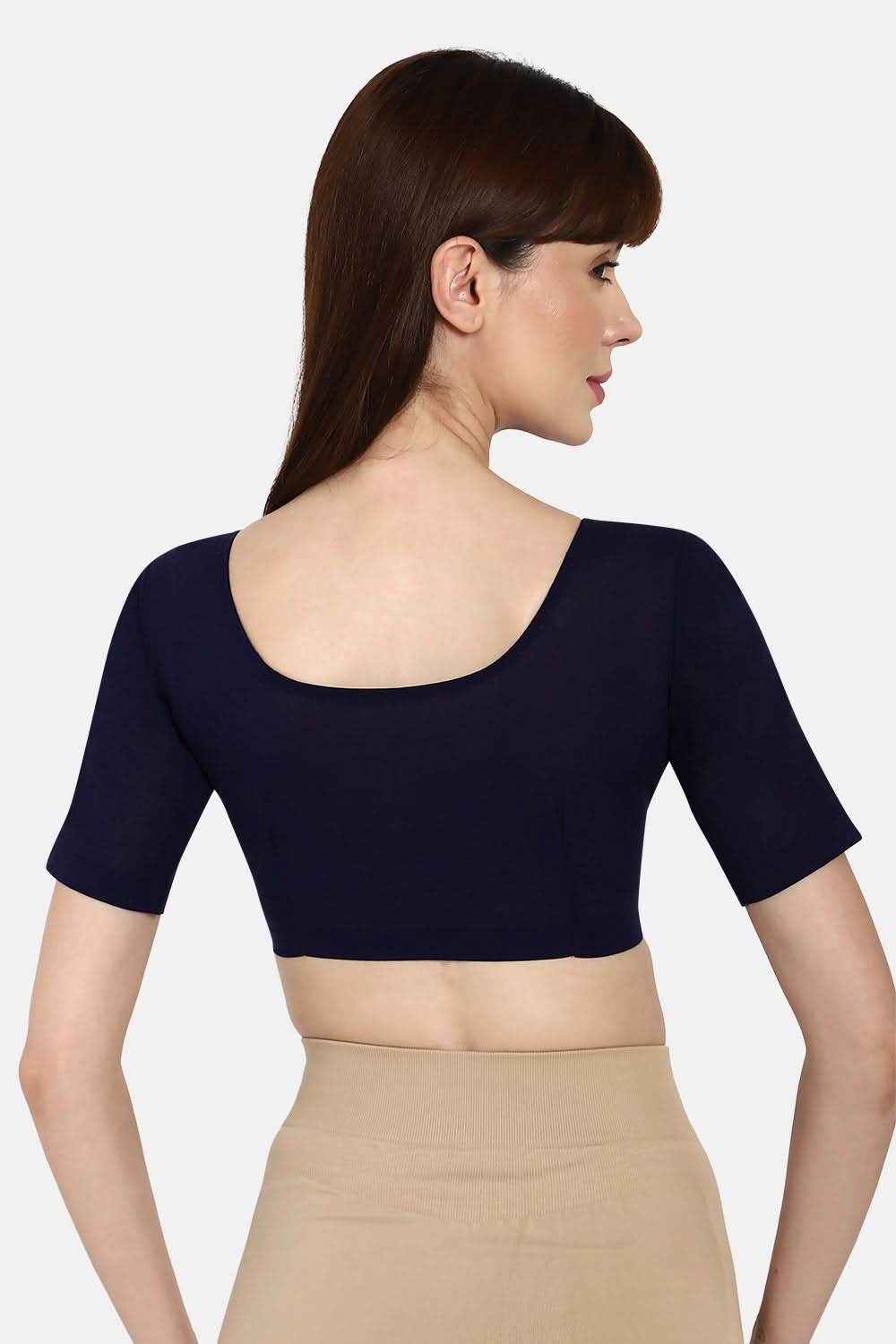 Naidu Hall Round neck long sleeve blouse - Navy Blue - Naidu Hall Family Store