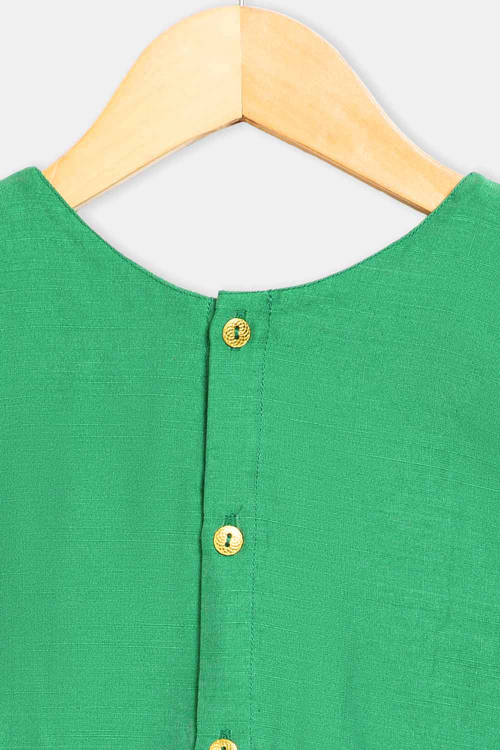 Chittythalli Girls’ Asymmetric Neck Pavadai Set – Brocade Skirt & Cotton Top - Pista Green - PS50