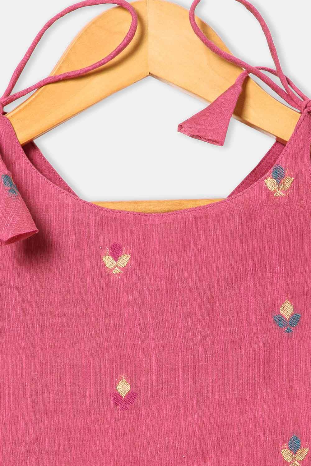 Chittythalli Girls’ Ethnic Frock – Angarkha Cut Top with Chain Stitch Embroidery & Knife Pleated Skirt - Pink - FR39 - Naidu Hall Family Store