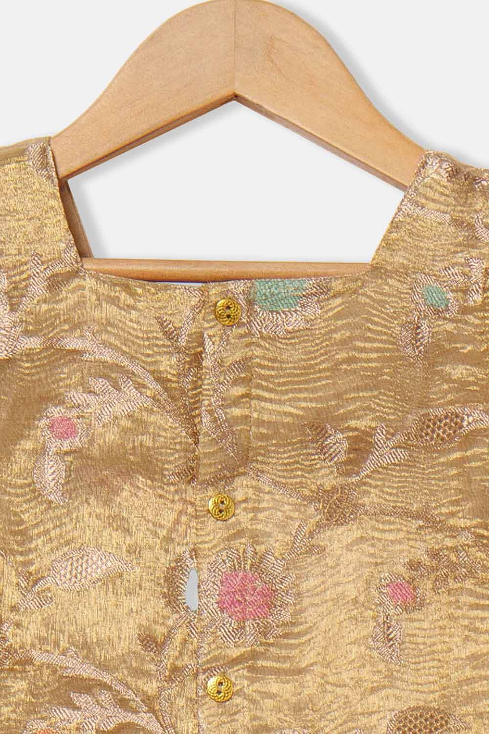 Chittythalli Girls Traditional Pavadai Set – Sweetheart Neck Pleated Top with Box-Pleated Skirt | Ethnic Wear - Gold - PS81 - Naidu Hall Family Store