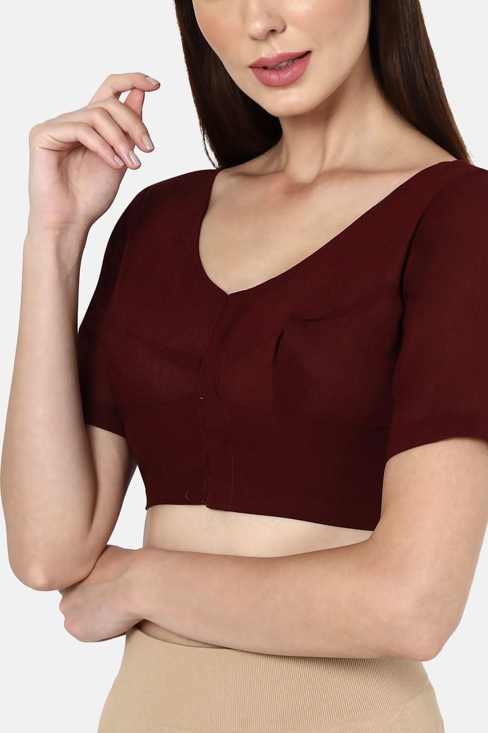 Naidu Hall Round neck long sleeve blouse - Dark Maroon