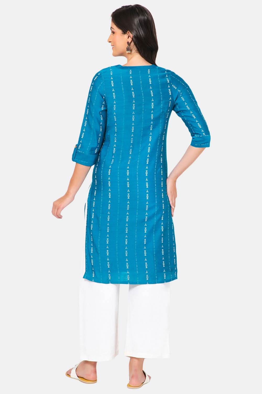 Mythri Women Knee Length Straight Kurtha - Blue - KU37