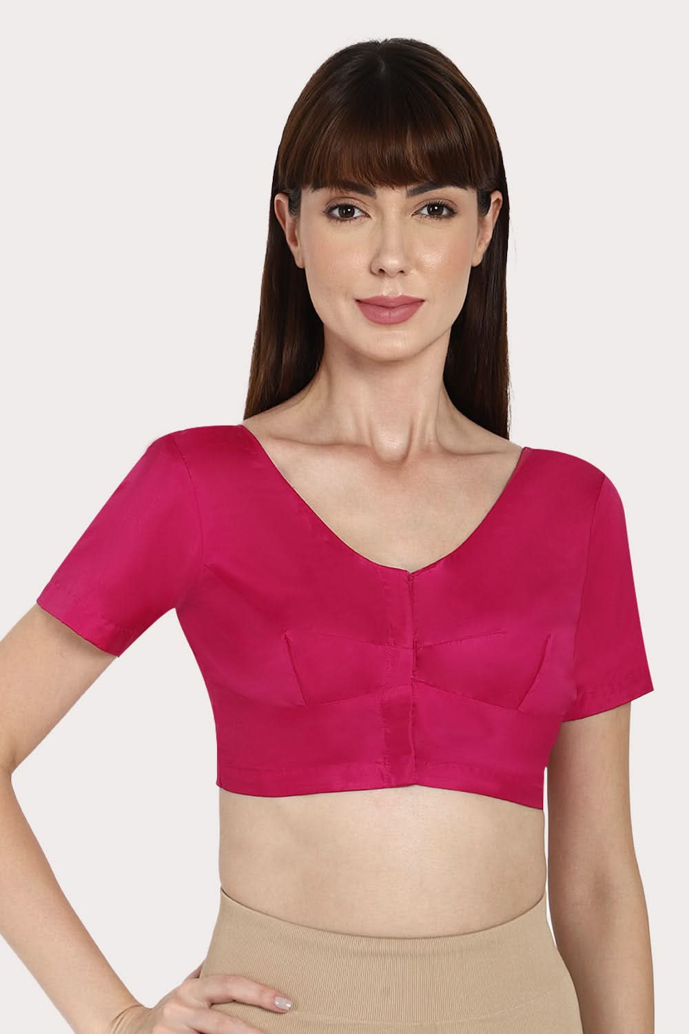 Naidu Hall Round neck Silk Cotton short sleeve blouse - Magenda