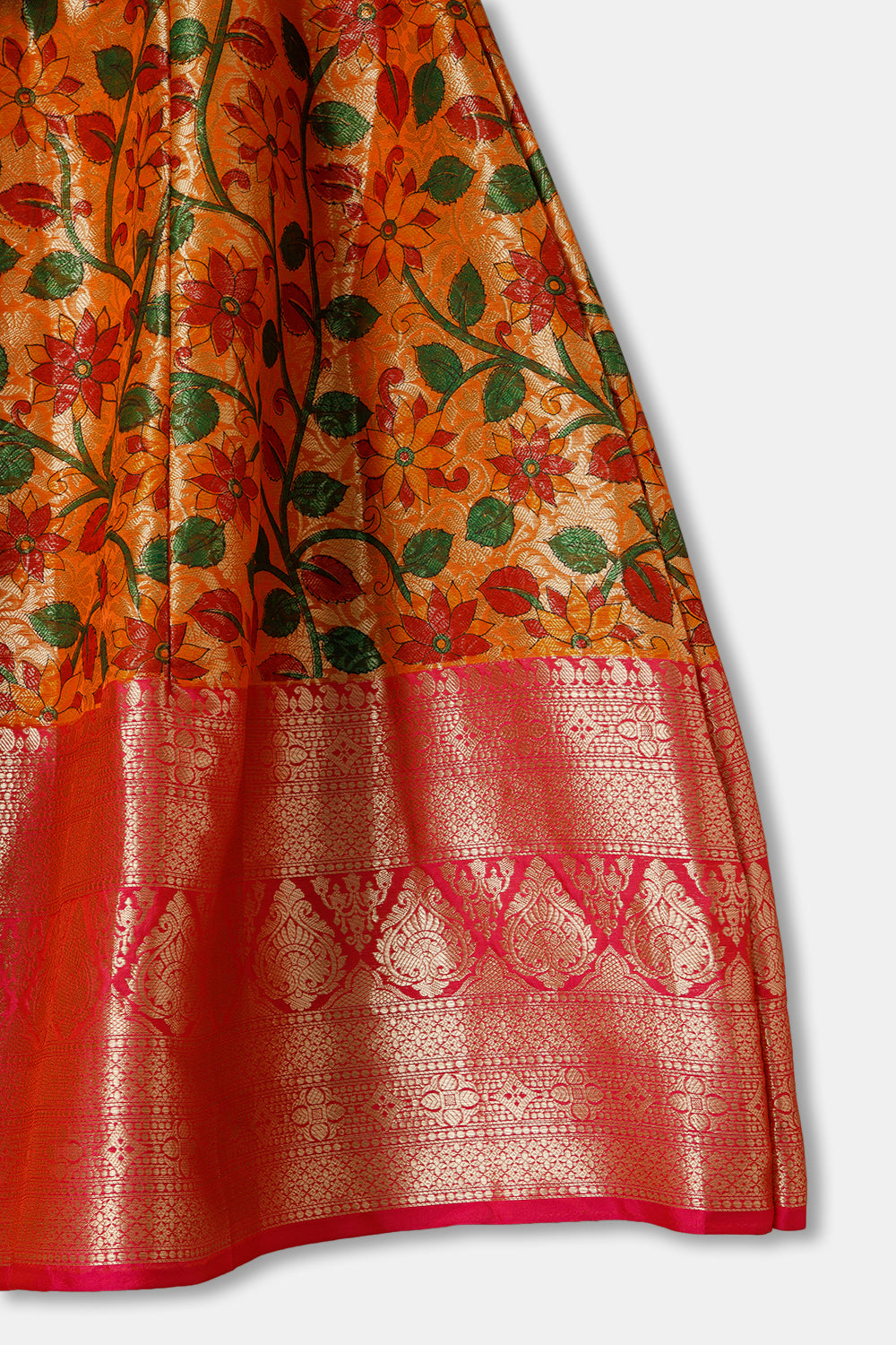 Chittythalli Girls Ethnic wear Cotton blend  Pavadai Set with Round Neck Puff Sleeve - Green - PS36