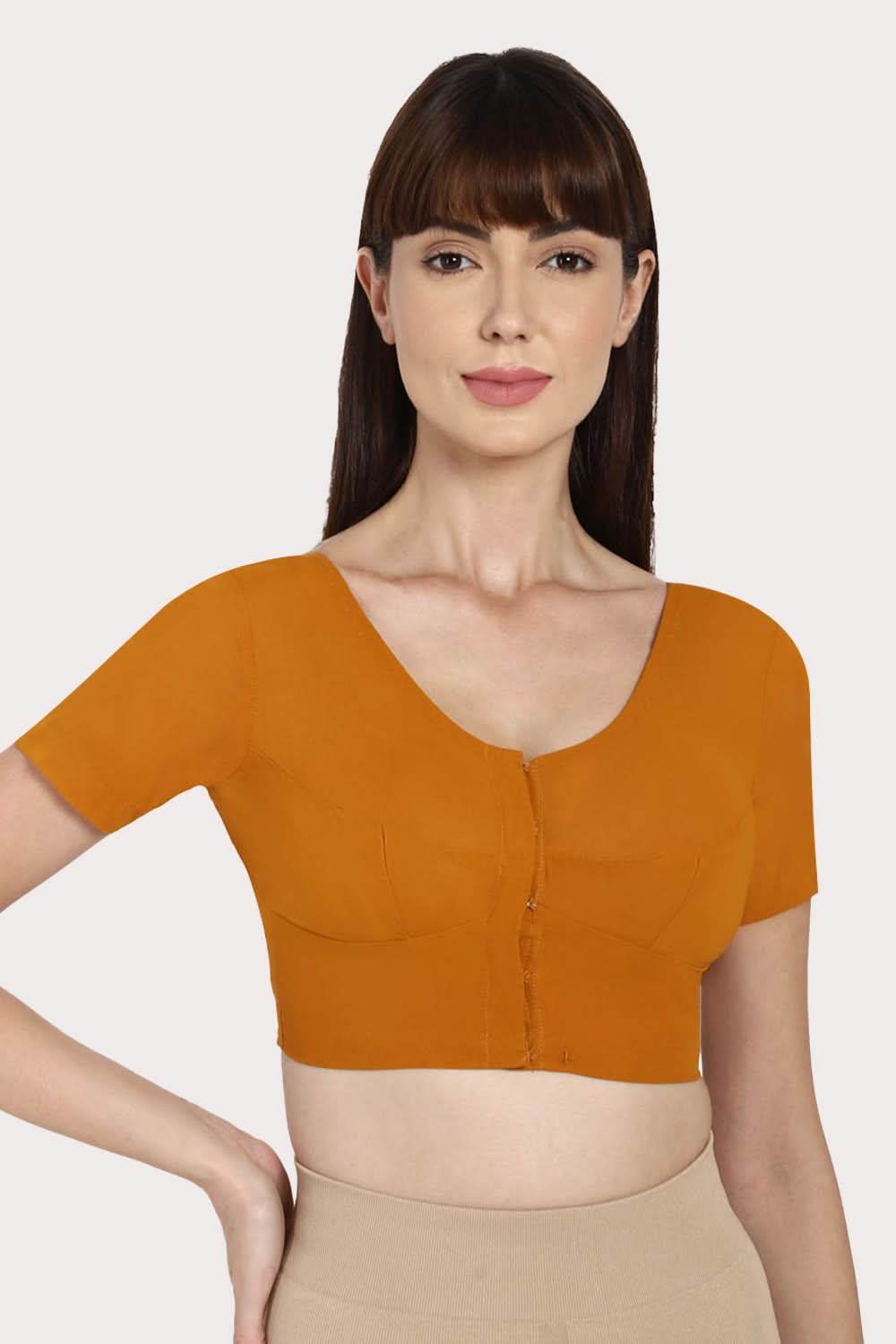 Naidu Hall Round neck short sleeve blouse - Mustard - Naidu Hall Family Store