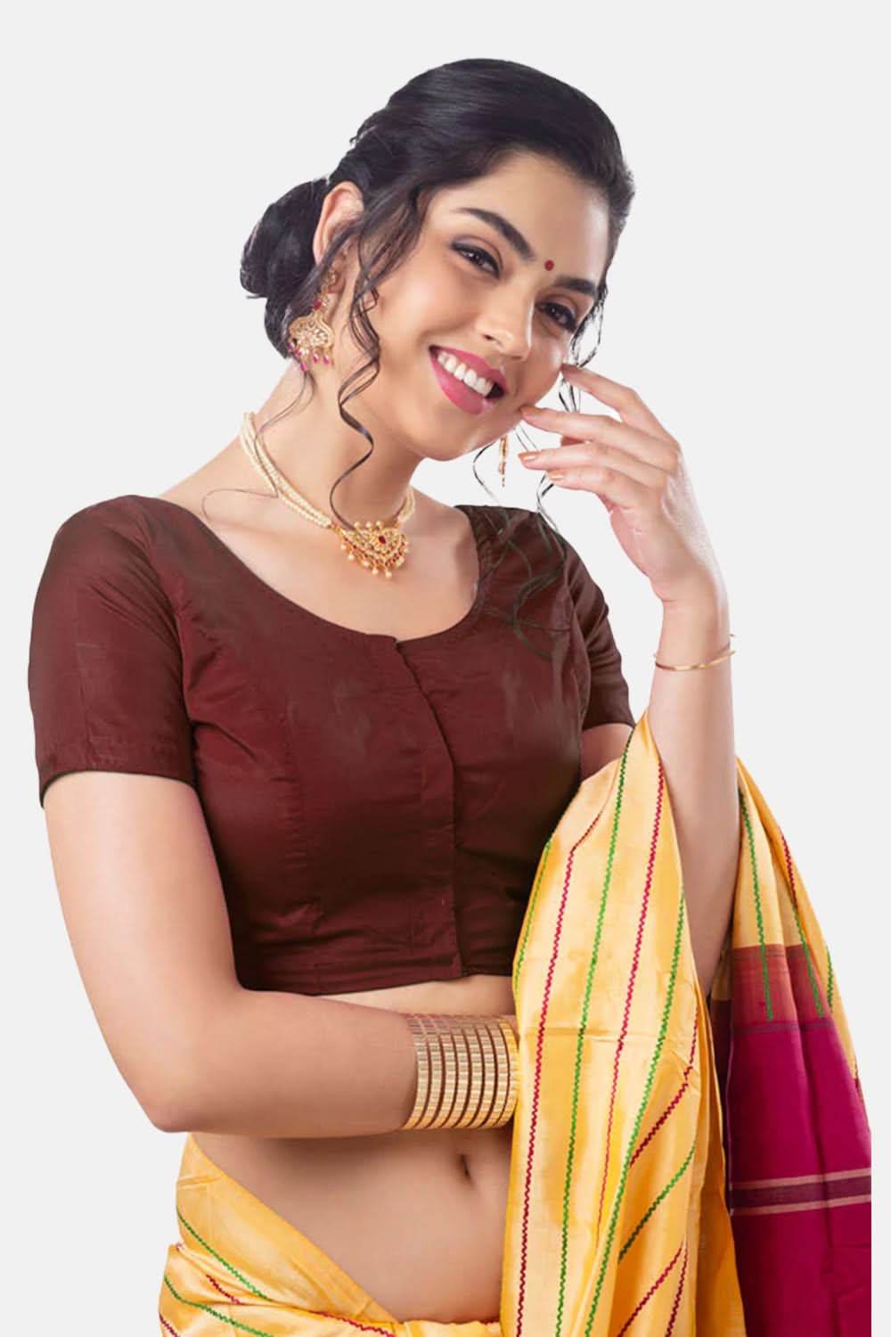 Naidu Hall Princess Cut Short Sleeve Front Open Silk Cotton Blouse - Naidu Hall Family Store