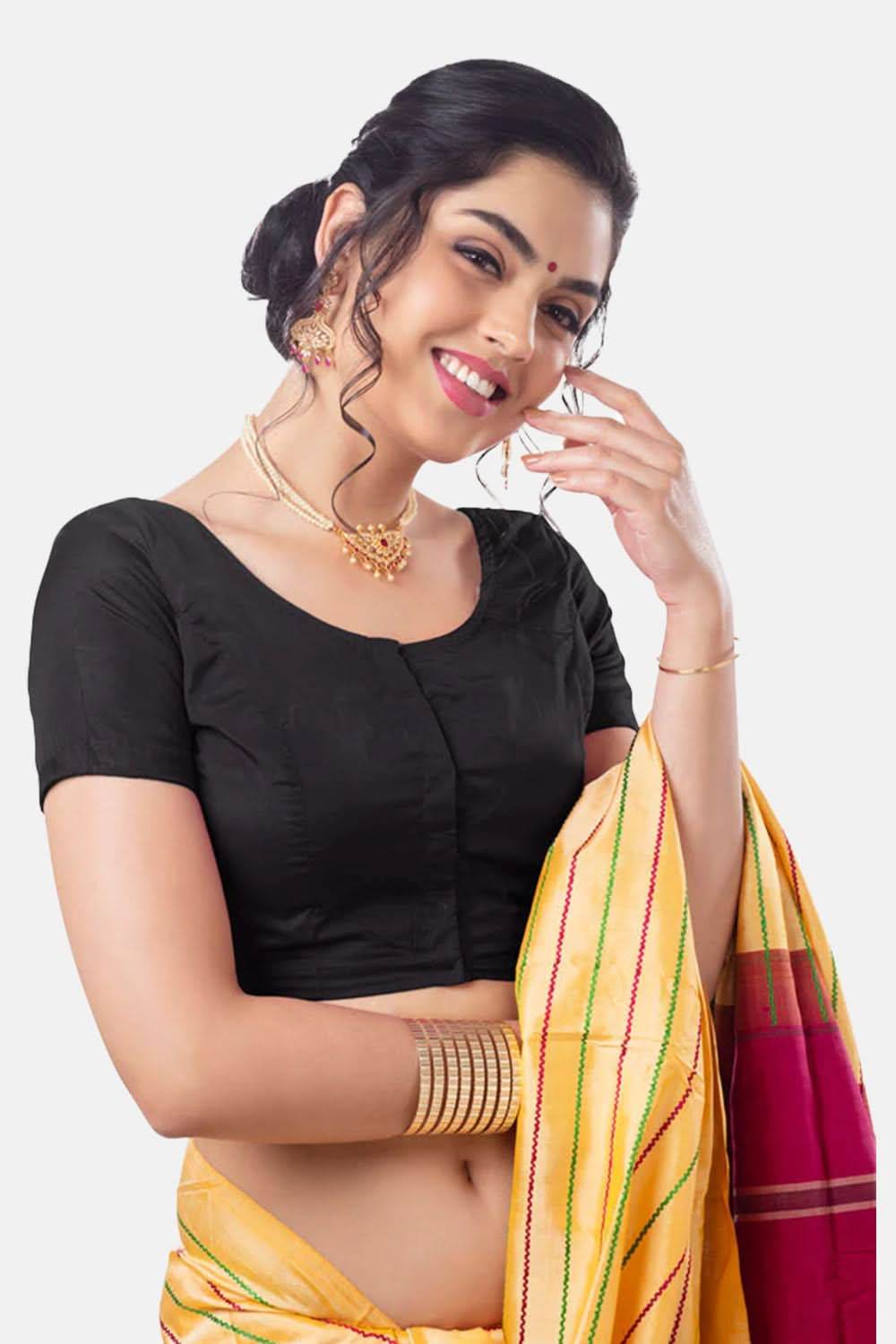Naidu Hall Princess Cut Short Sleeve Front Open Silk Cotton Blouse - Naidu Hall Family Store