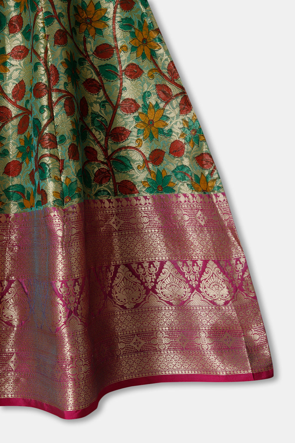 Chittythalli Girls Ethnic wear  Cotton blend  Pavadai Set with  Round Neck Puff Sleeve - Red - PS36