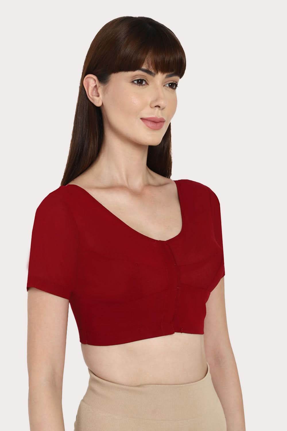 Naidu Hall Round neck short sleeve blouse - Light Maroon - Naidu Hall Family Store