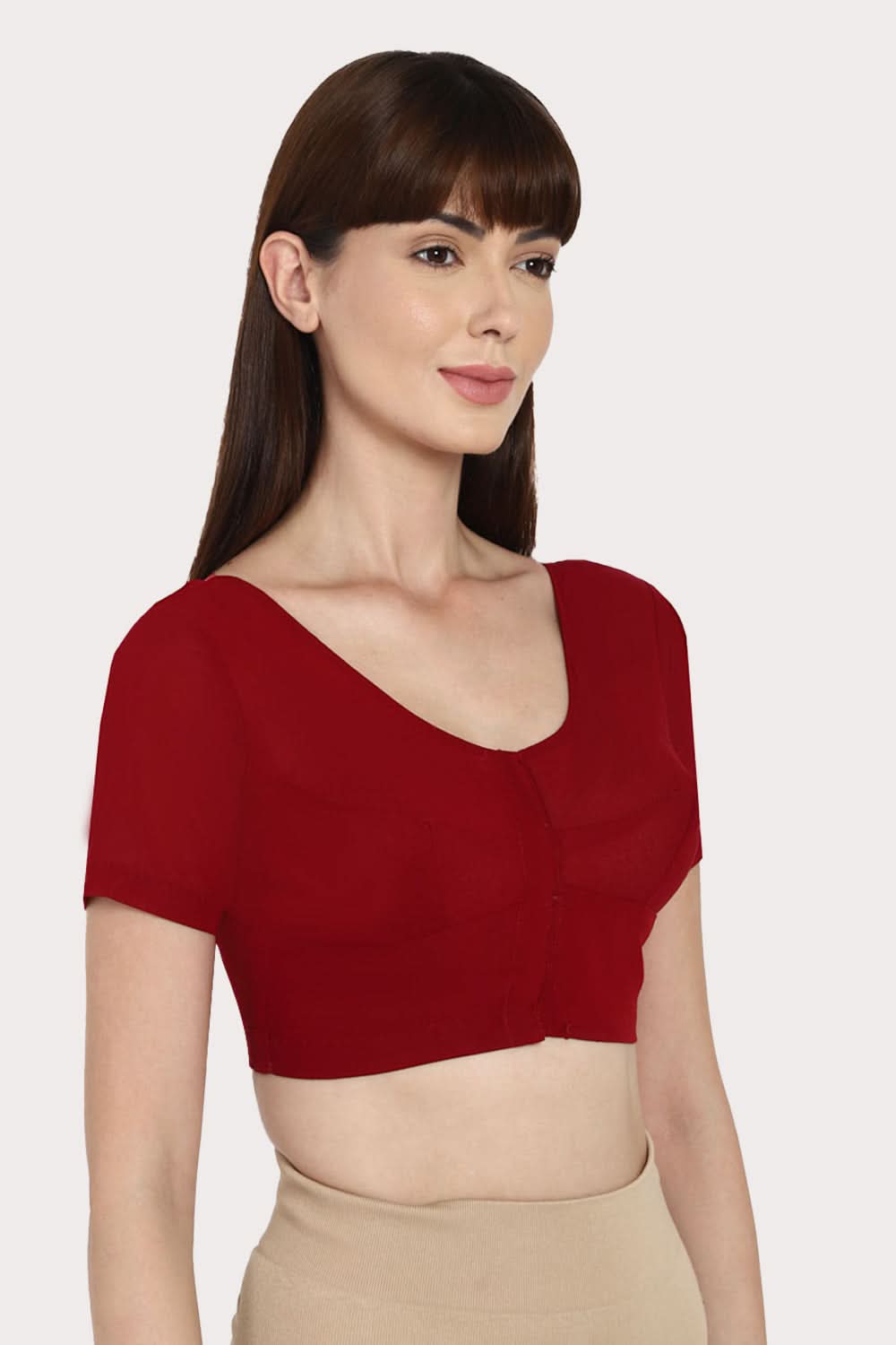 Naidu Hall Round neck short sleeve blouse - Light Maroon