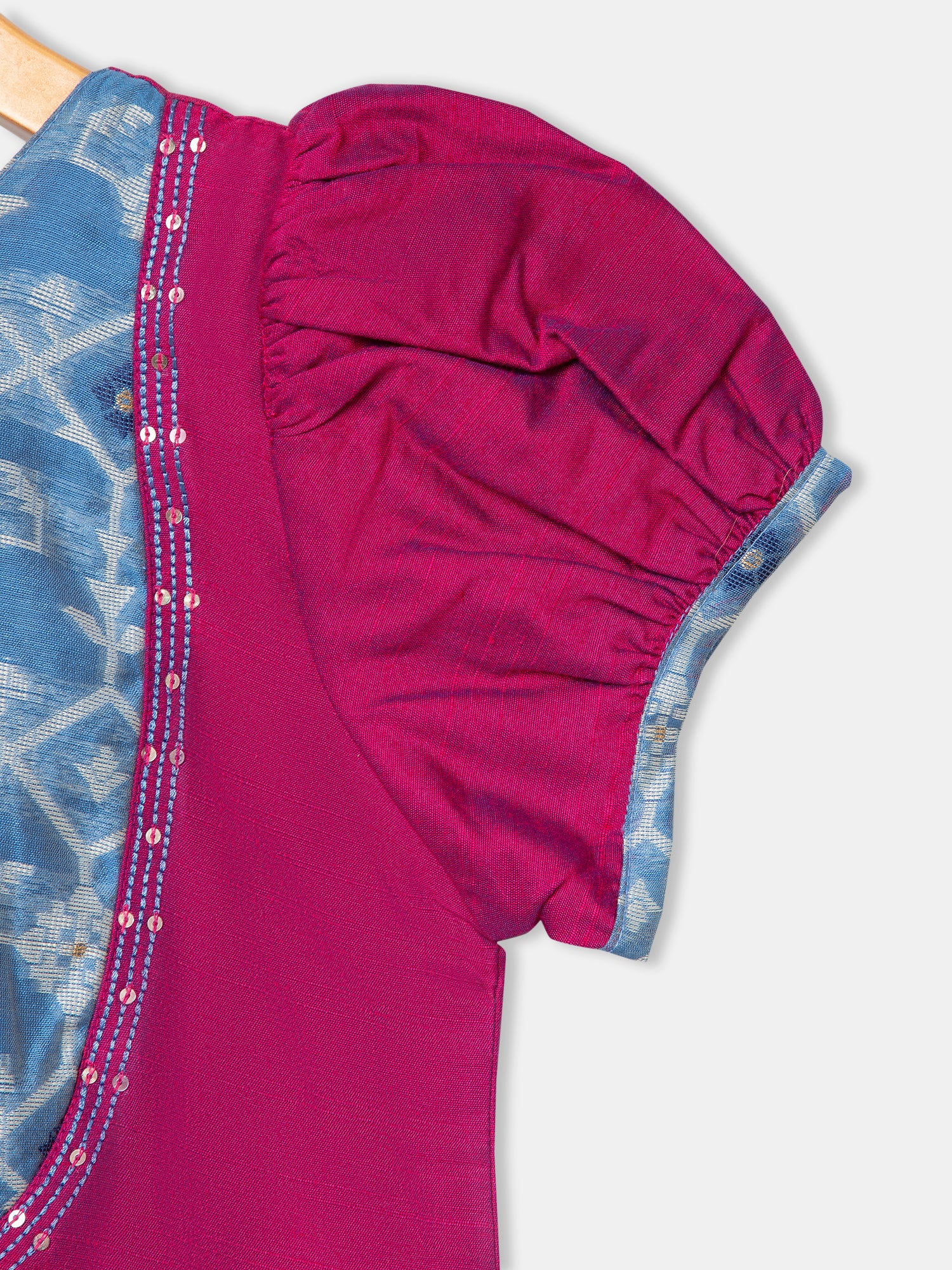 Chittythalli Round Neck Puff Sleeve Top with Embroidery & Tassel Detailed Kali Skirt - Magenta - PS78