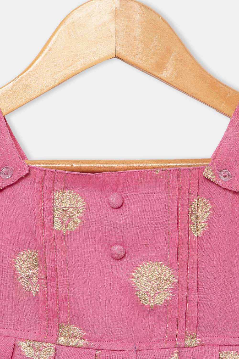 Chittythalli Girls Ethnic Frock Top with Pintuck Yoke and Pleated Skirt Traditional Indian Festive Wear - Pink - FR36 - Naidu Hall Family Store
