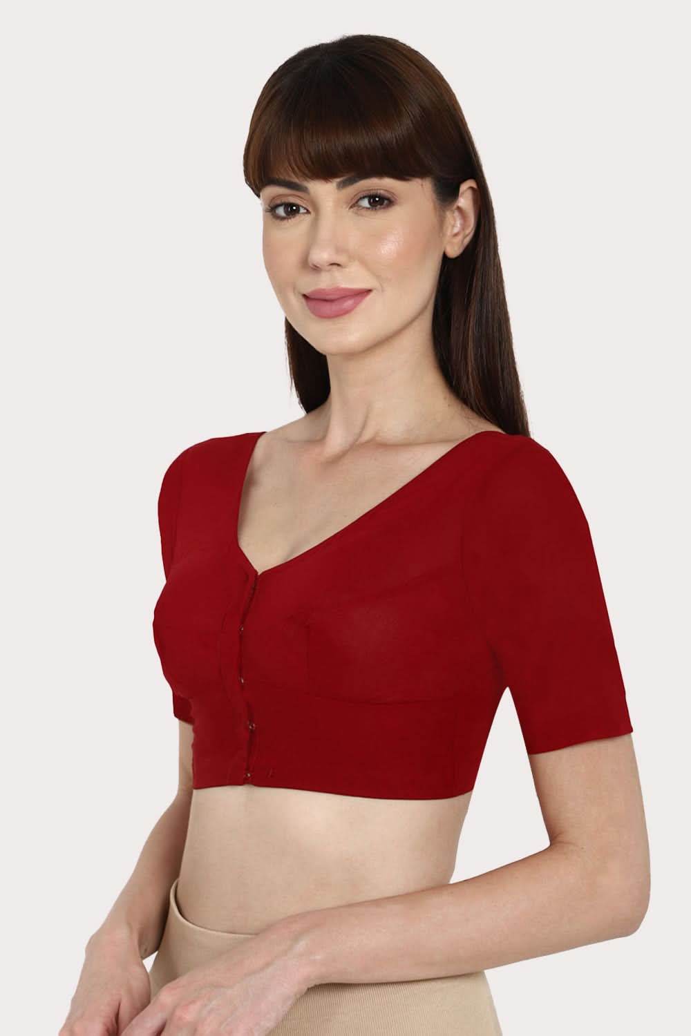 Naidu Hall Round neck long sleeve blouse - Maroon - Naidu Hall Family Store