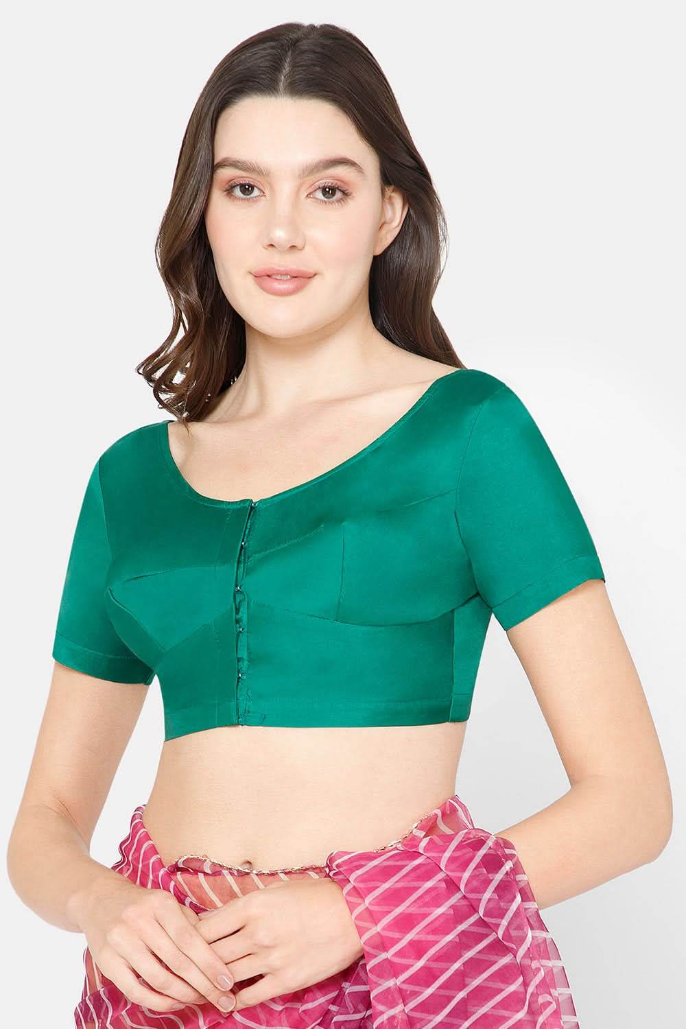 Naidu Hall Round neck Silk Cotton short sleeve blouse - Dark green - Naidu Hall Family Store