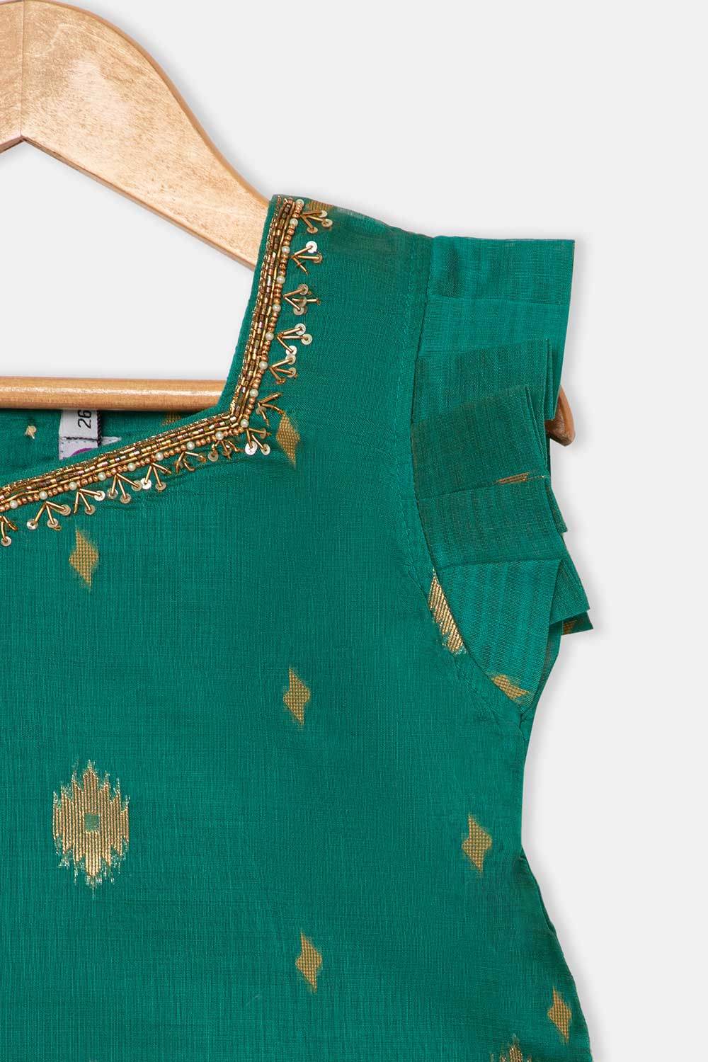 Chittythalli Traditional Girls Pavadai Set Three-Pointed Neck Blouse with Flared Skirt - Green - PS87 - Naidu Hall Family Store