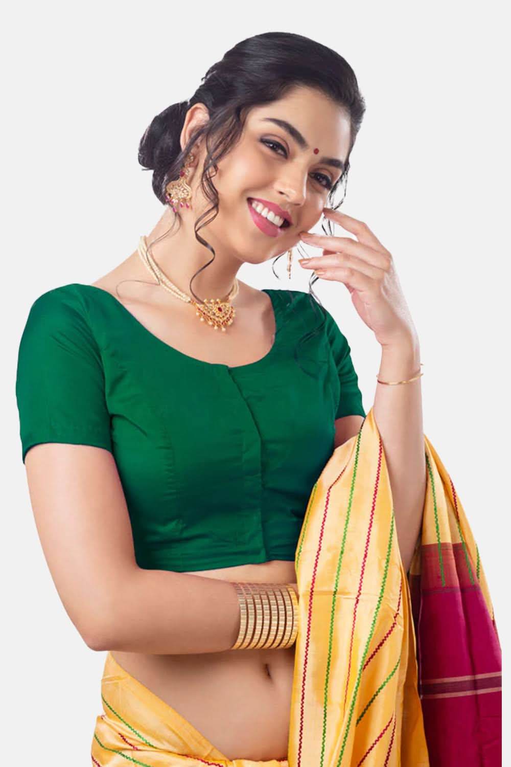 Naidu Hall Princess Cut Short Sleeve Front Open Silk Cotton Blouse - Naidu Hall Family Store