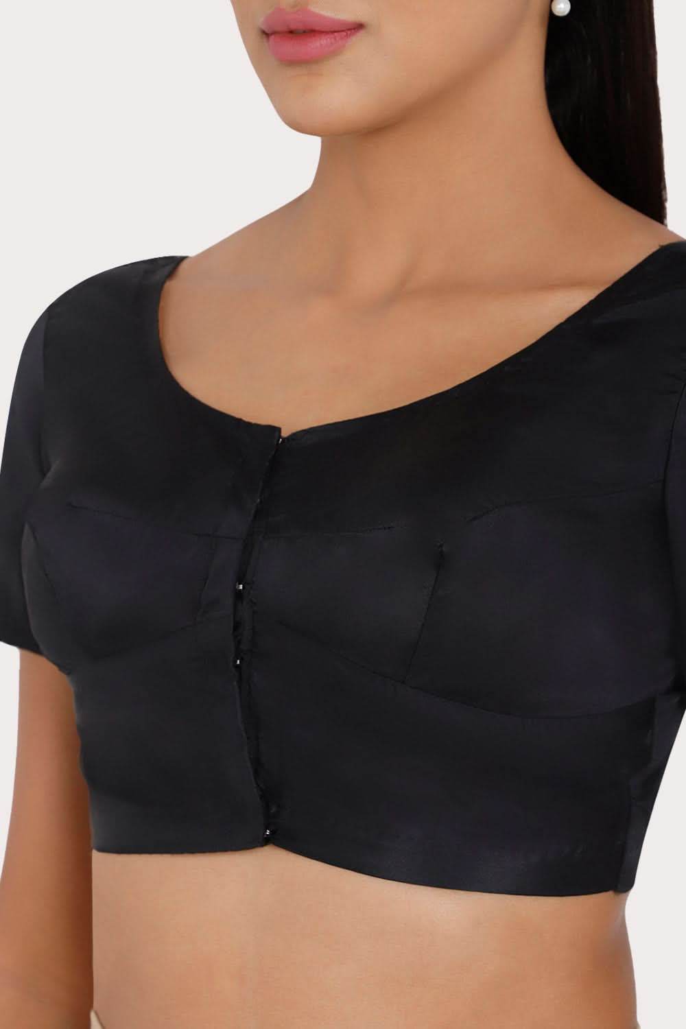 Naidu Hall Round neck Silk Cotton short sleeve blouse - Black - Naidu Hall Family Store