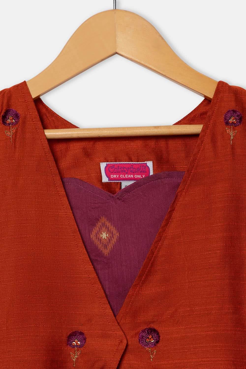 Chittythalli Girls 3-Piece Pavadai Set Spaghetti Strap Inner Box Pleat Skirt Embroidered Overcoat - Brown - PS74 - Naidu Hall Family Store