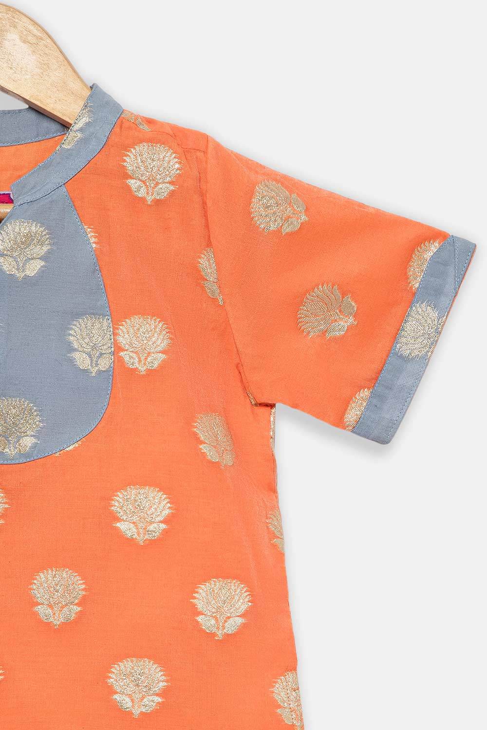 Chittythalli Girls Traditional Pavadai Set with Mandarin Collar Top and Double Layered Flared Skirt - Orange - PS70 - Naidu Hall Family Store