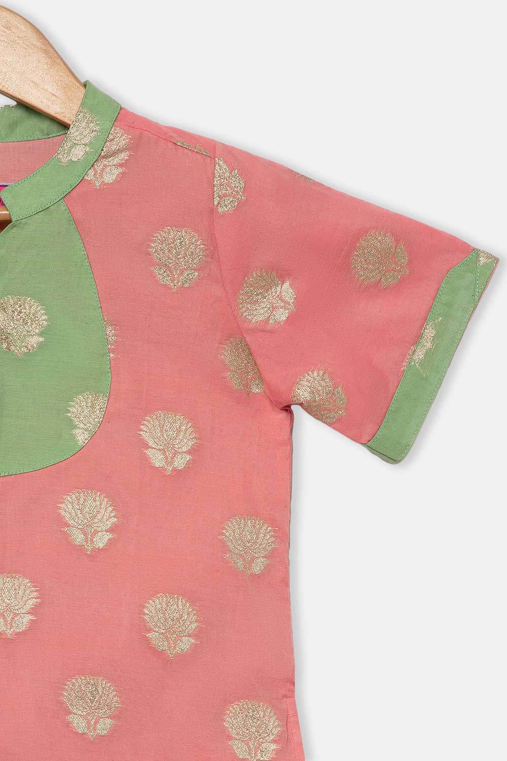 Chittythalli Girls Traditional Pavadai Set with Mandarin Collar Top and Double Layered Flared Skirt - Peach - PS70 - Naidu Hall Family Store