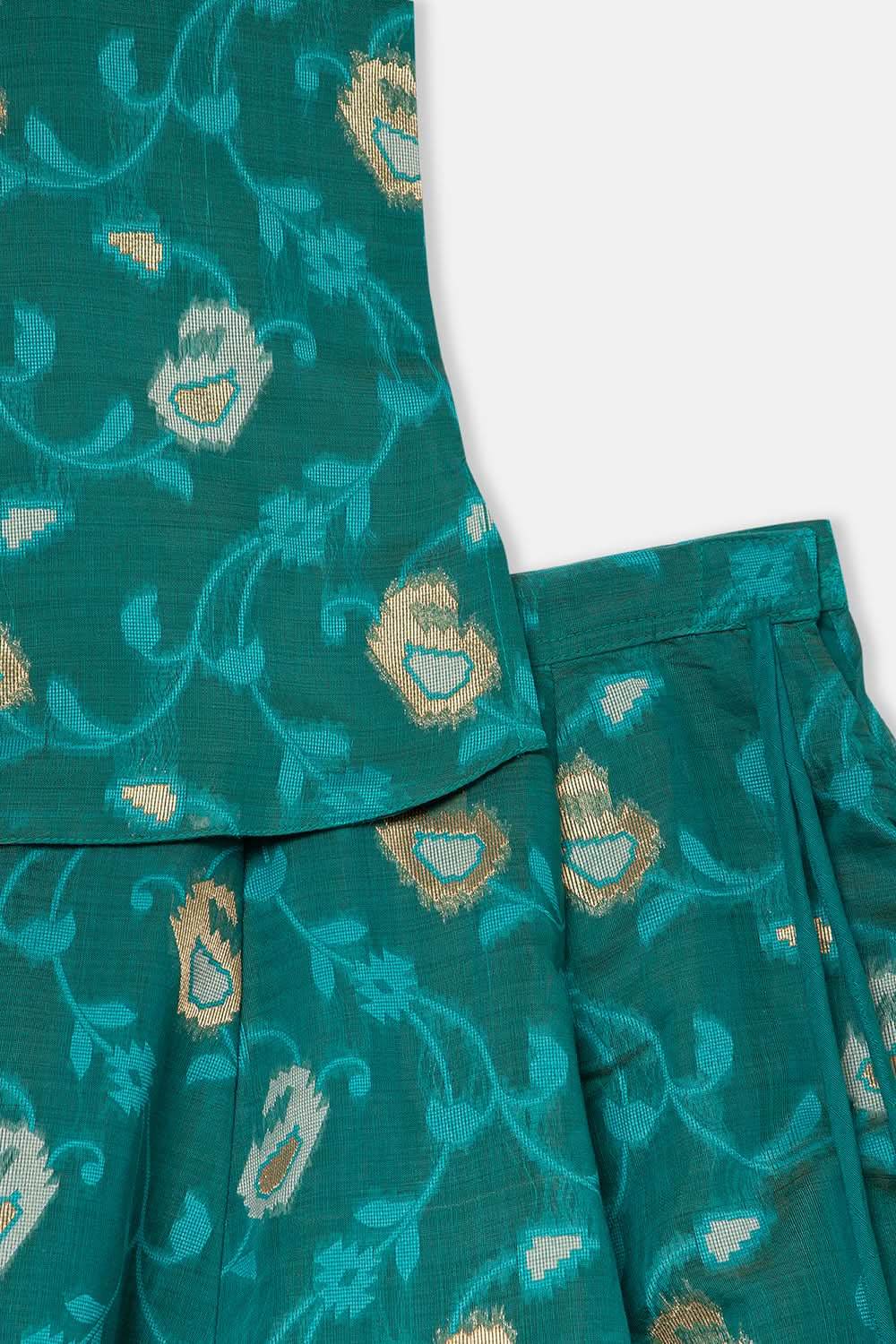 Chittythalli Girl's Ethnic Pavadai Set Round Neck Top with Shoulder Tie-Ups Sequin Embroidery & Kali Skirt - Teal Green - PS70 - Naidu Hall Family Store