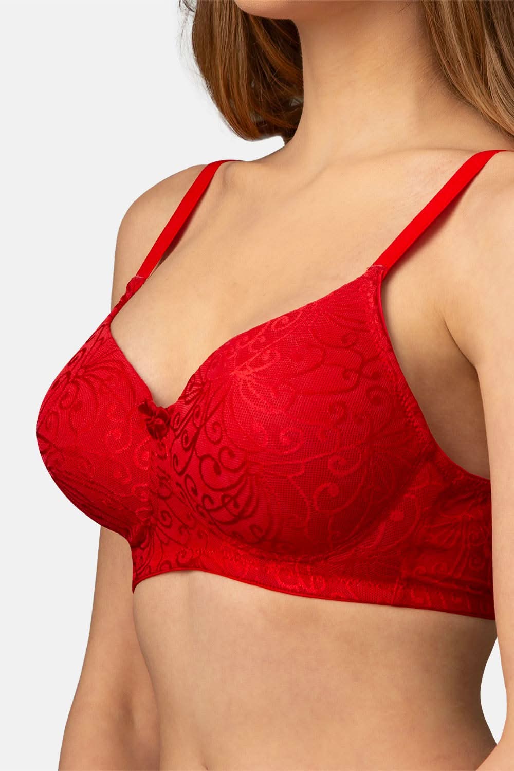 Intimacy Regular Non wired Padded Seamless Trendy Bra - Dark Red - DU01