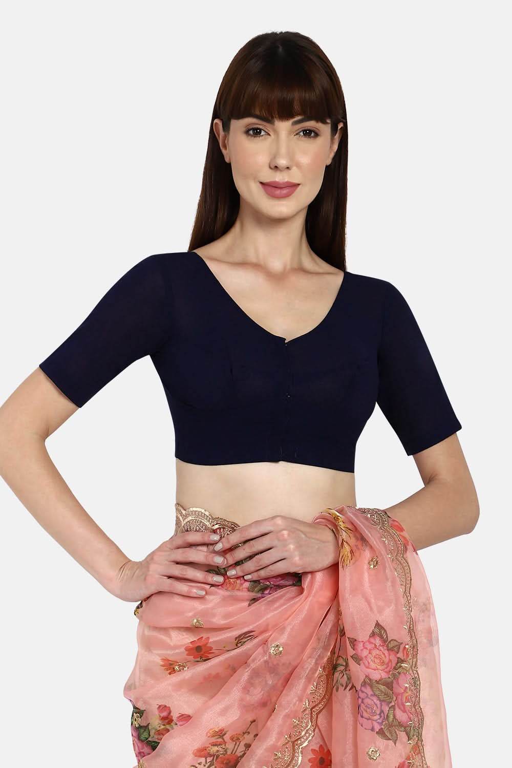 Naidu Hall Round neck long sleeve blouse - Navy Blue - Naidu Hall Family Store