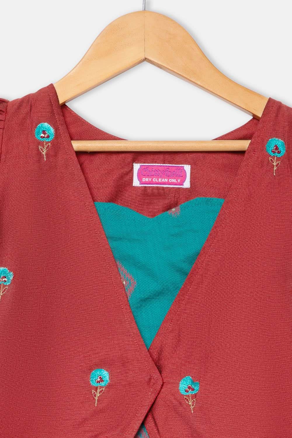 Chittythalli Girls 3-Piece Pavadai Set Spaghetti Strap Inner Box Pleat Skirt Embroidered Overcoat - Orange - PS74 - Naidu Hall Family Store