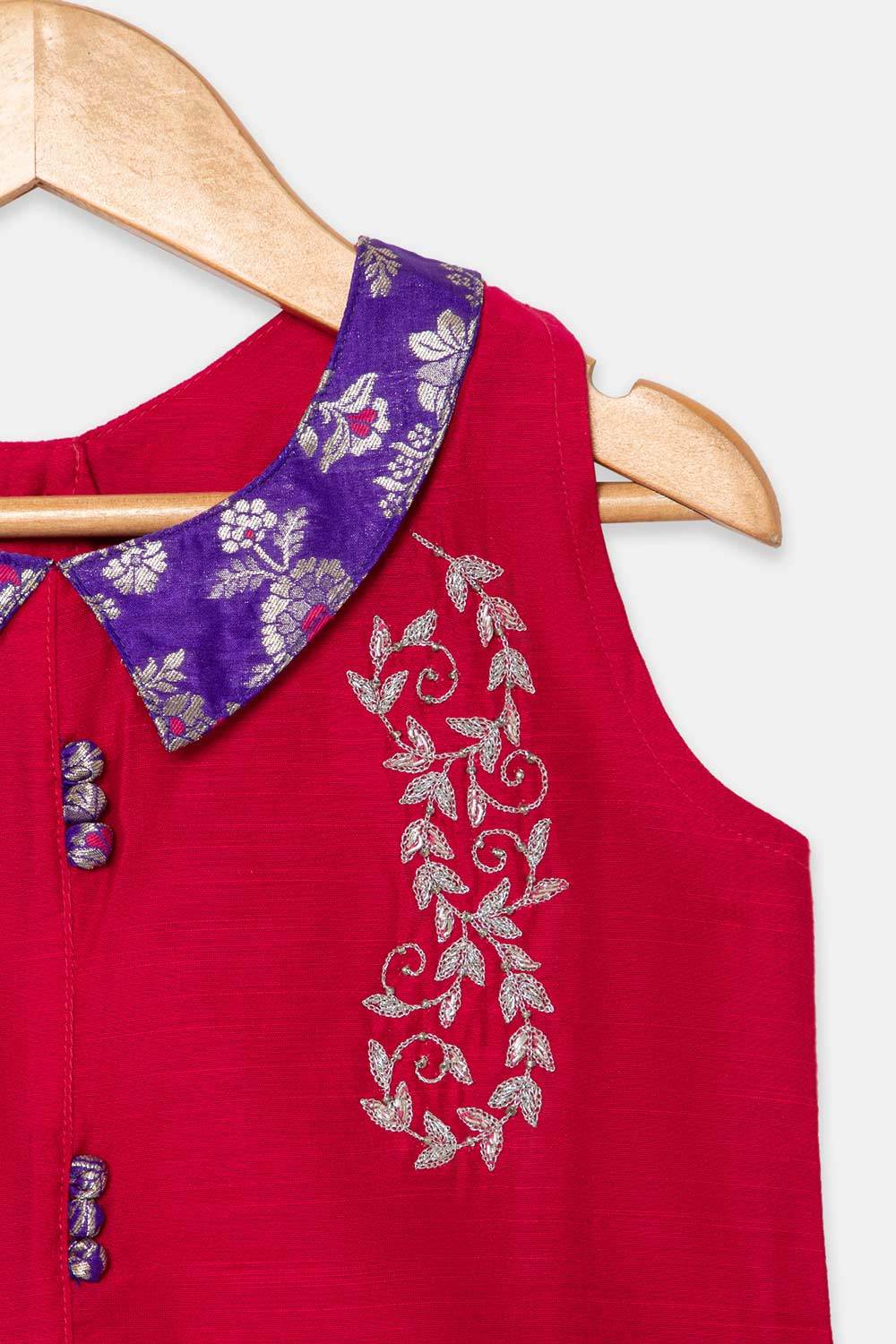 Chittythalli Girls Pavadai Set – Cotton Blouse with Brocade Collar & Zari Embroidery, Box Pleated Skirt - Pink - PS80 - Naidu Hall Family Store