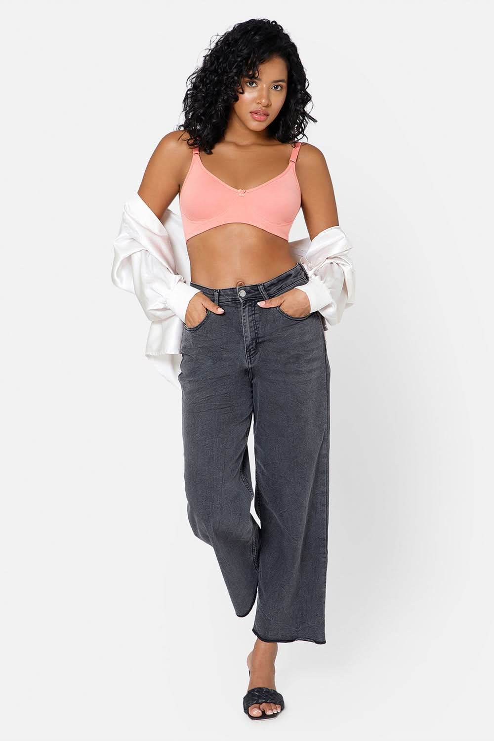 Full Coverage Non-Padded Non-Wired Intimacy T-Shirt Saree Bra - ES02 - Peach - Naidu Hall Family Store