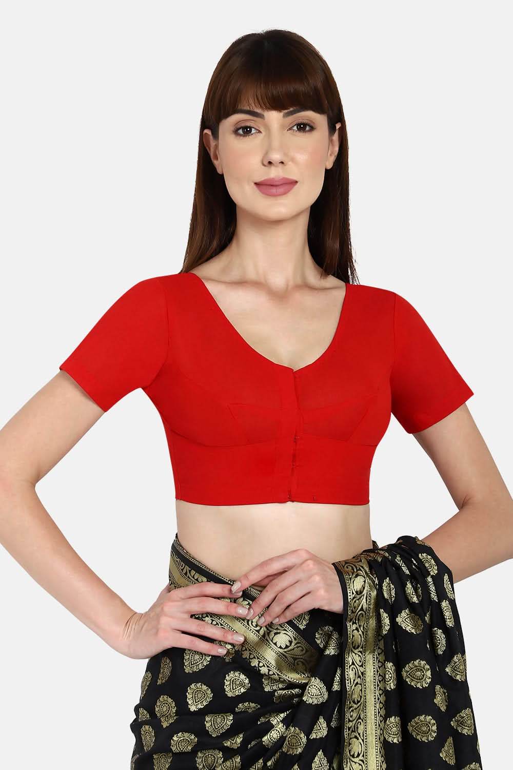 Naidu Hall Round neck short sleeve blouse - Red - Naidu Hall Family Store